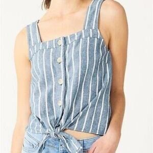 Sonoma Blue and White Sleeveless Buttoned Tank Top